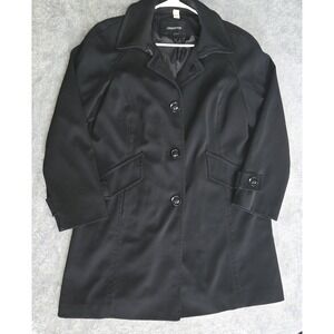 London Fog Women's Rain Coat XL Black Hooded Lined Classic Rain Jacket